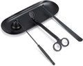 Matte black 4-piece candle care kit with oval tray, wick trimmer, snuffer, and dipper