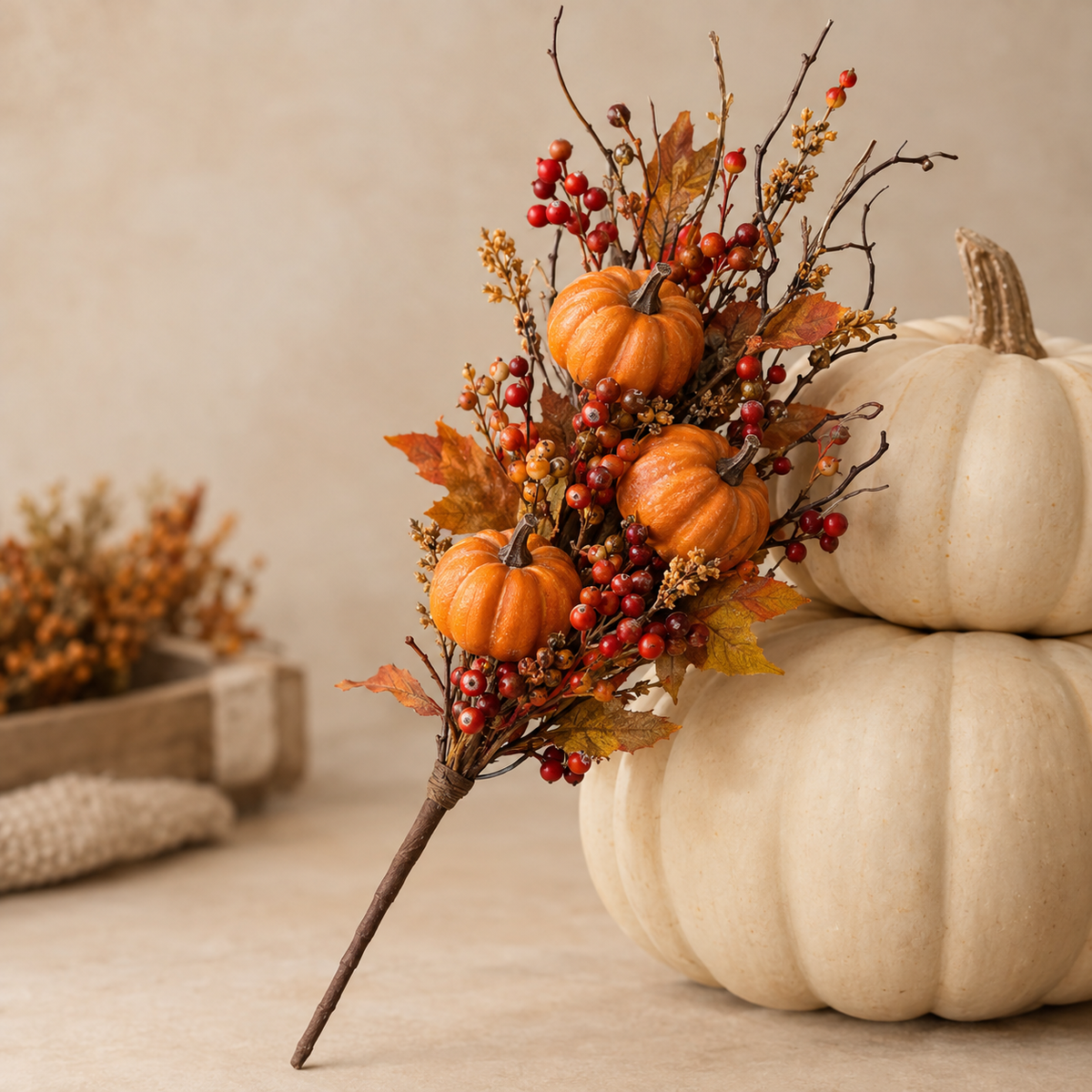 Berry and Mini Pumpkin Pick, 18 inch, farmhouse fall decor
