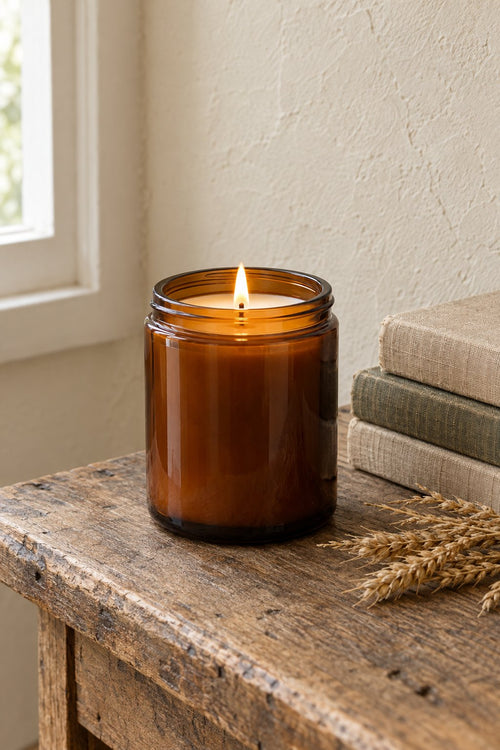 Amber Glass Soy Candle, Sweater Weather