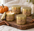 Fall Candle Tin Set of 4, 3 oz (Pumpkin Chai, Apple Cider, Maple Bourbon, Cinnamon Bark)