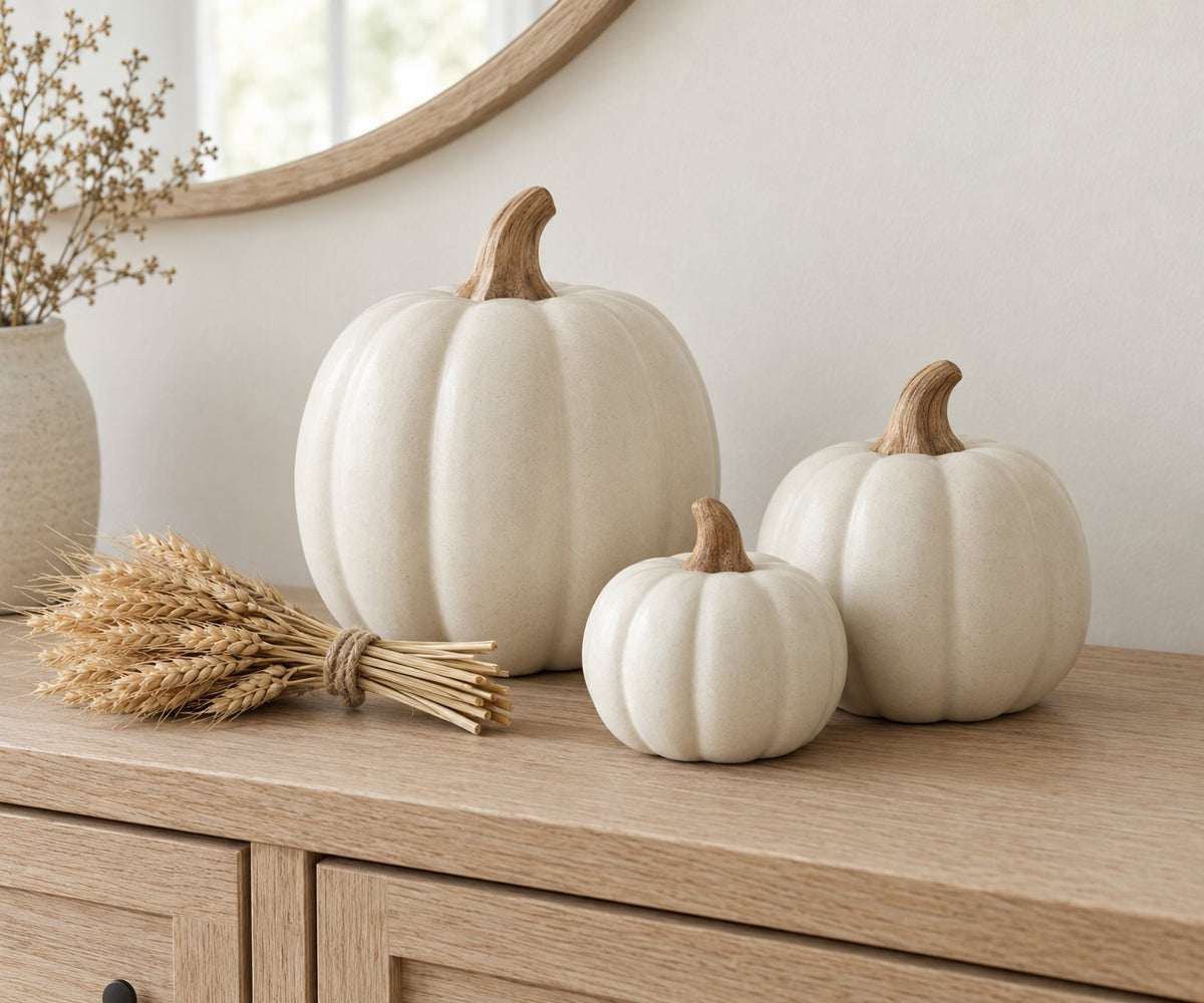 Cream Ceramic Pumpkin Trio