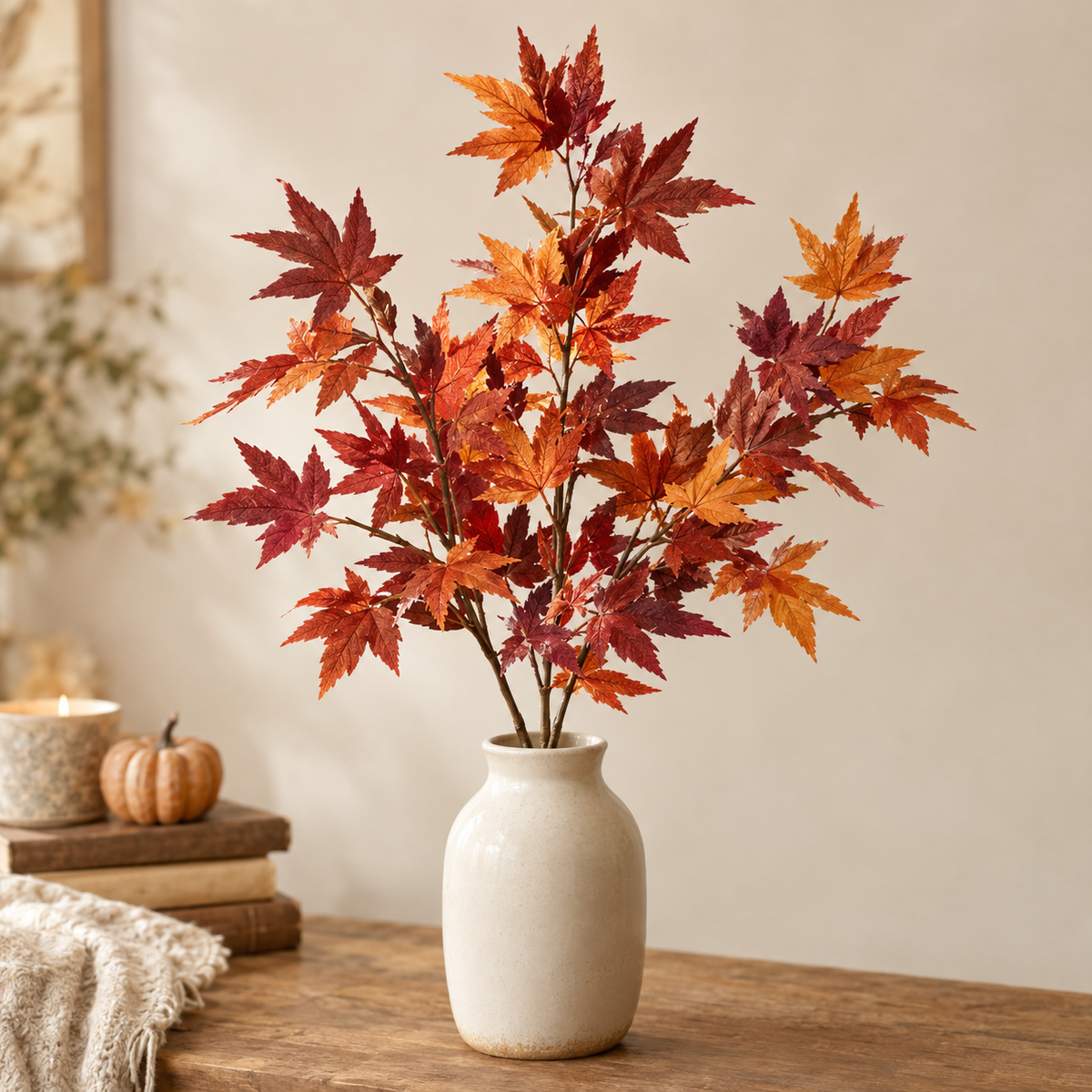 Burgundy Maple Leaves Spray, 24 inch, farmhouse fall decor