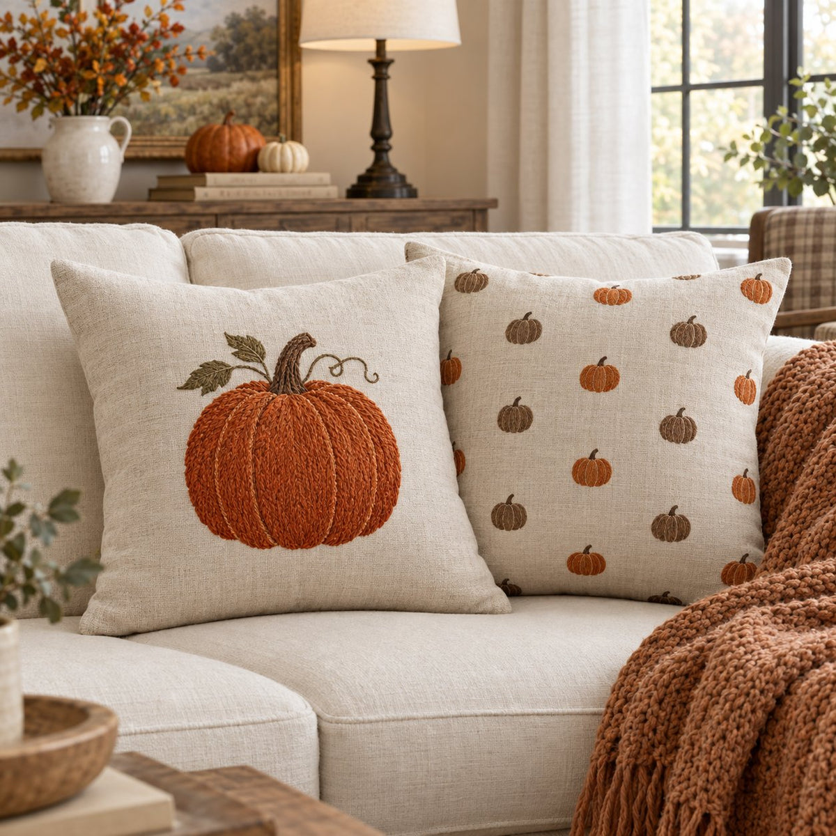 Pumpkin Pillow Covers, Set of 2 (18x18)