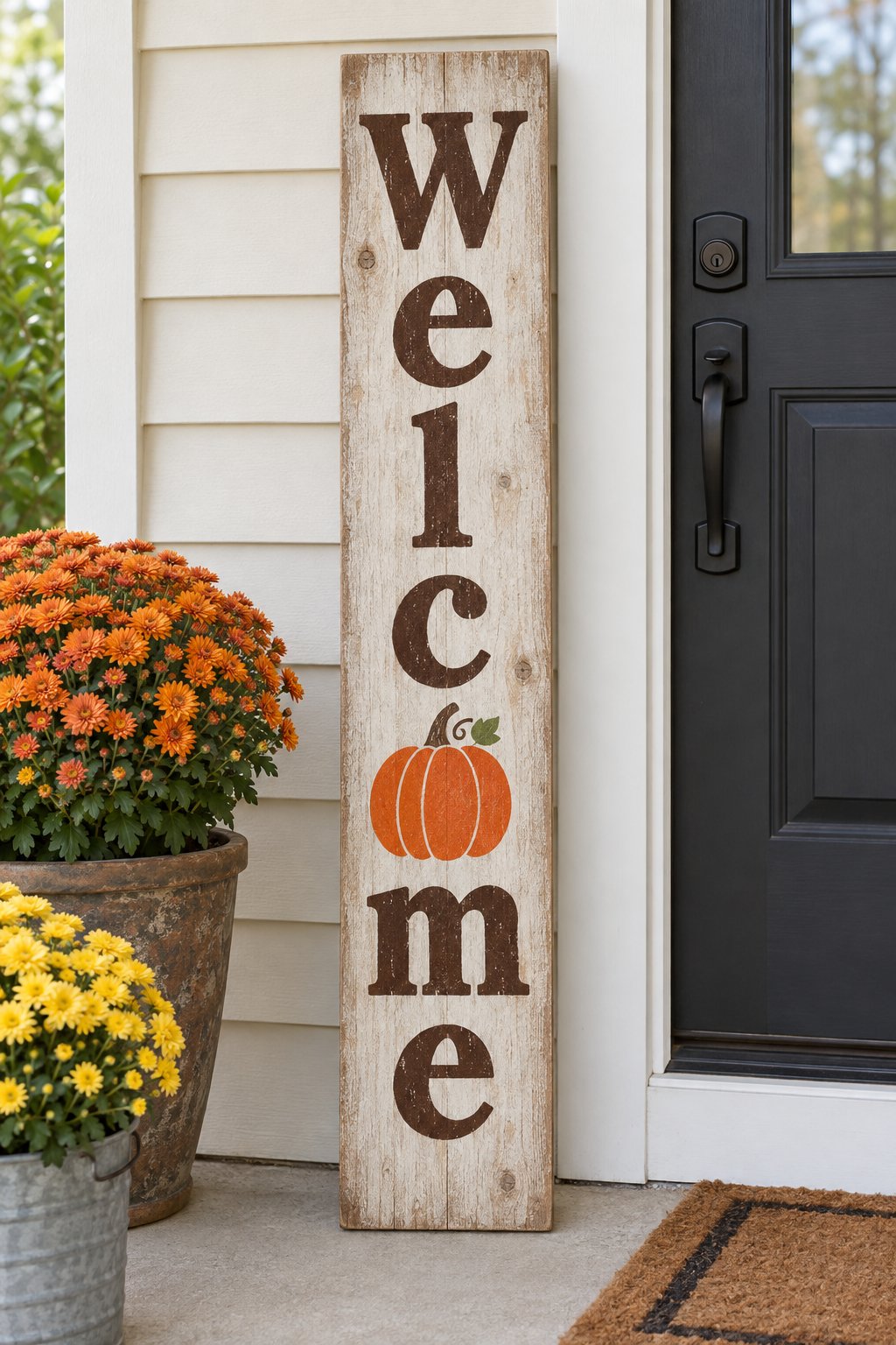 Vertical Welcome Porch Sign with Interchangeable Pumpkin