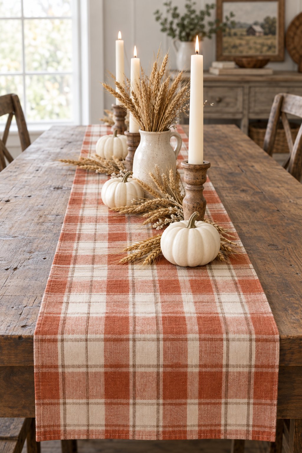 Rust Plaid Table Runner, 72"