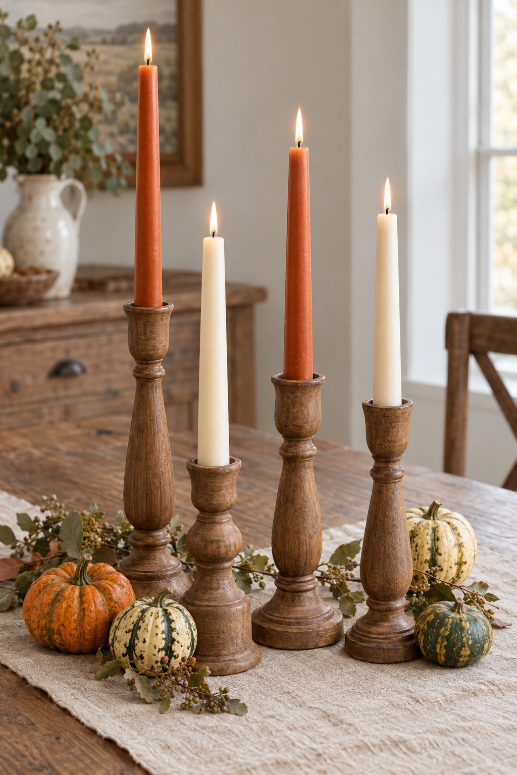 Farmhouse Taper Candle Set with Wood Holders