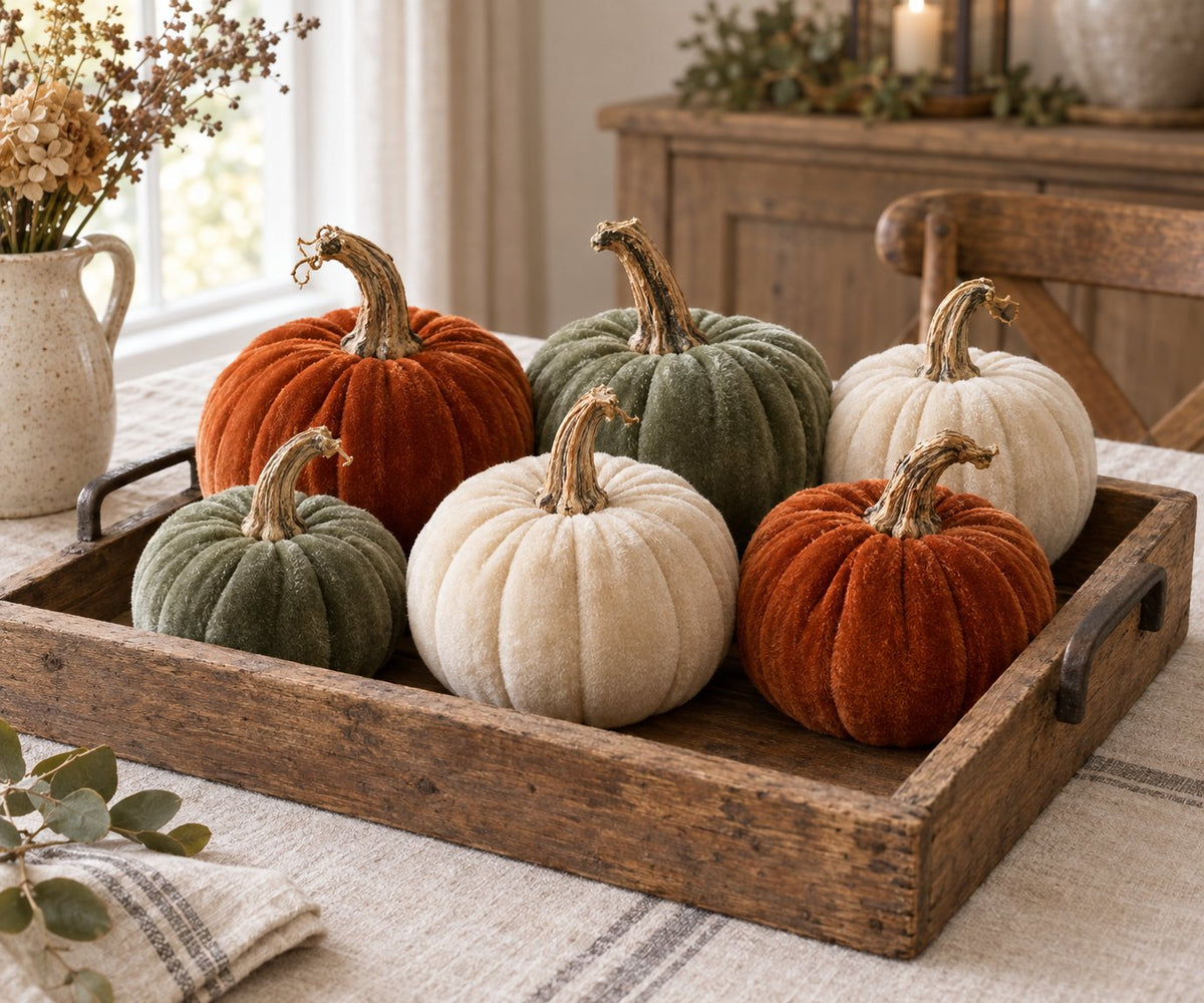 Velvet Pumpkin Set of 6, Cream, Rust & Sage